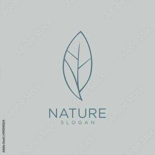 Geometric Leaf Logo Line Art Design Illustration