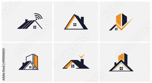 Collection of modern house and building logo designs.