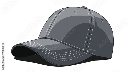 Simple grey baseball cap with white stitching details shown from a side perspective against a plain white background.