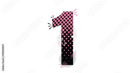 Decorative number one illustration featuring black and pink polka dot patterns with stylized graphic design elements.