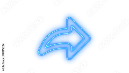 Blue neon glowing share arrow icon for digital interface and social media communication symbol, modern technology element illustration isolated on transparent background