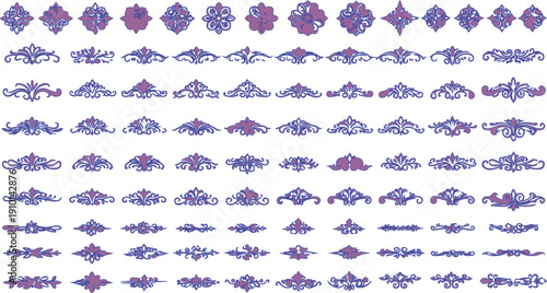 Vintage pink floral vector set featuring seamless patterns and lace borders with snowflakes for elegant textile decoration and wallpaper design