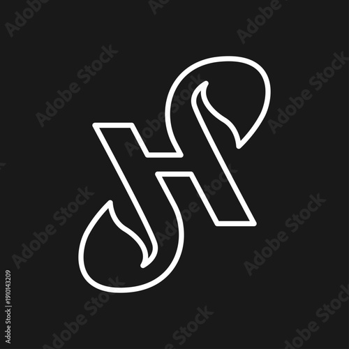 Modern Monogram SH Logo Design White Line Art on Black Background