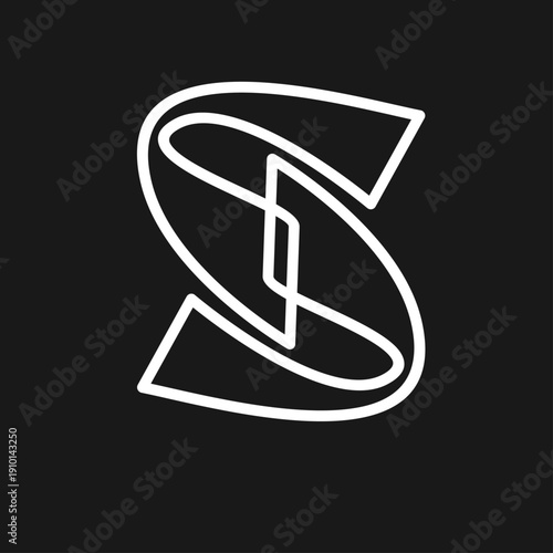 Stylized S Letter Logo Design on Black Background, Modern Continuous Line Graphic Element