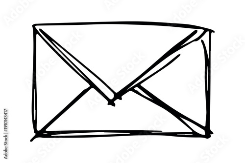 Hand drawn envelope with letter inside Mail and correspondence doodle Love, communication, invitation Single element for design, print, decor