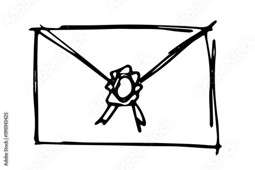 Hand drawn envelope with letter inside Mail and correspondence doodle Love, communication, invitation Single element for design, print, decor