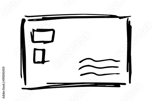 Hand drawn envelope with letter inside Mail and correspondence doodle Love, communication, invitation Single element for design, print, decor