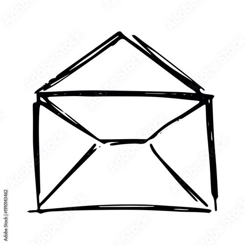 Hand drawn envelope with letter inside Mail and correspondence doodle Love, communication, invitation Single element for design, print, decor