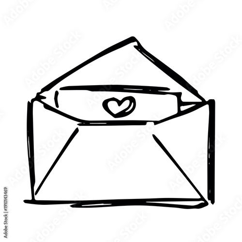 Hand drawn envelope with letter inside Mail and correspondence doodle Love, communication, invitation Single element for design, print, decor