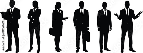 Business professionals silhouettes, corporate teamwork, leadership communication, office collaboration, negotiation success, career growth, partnership strategy illustration