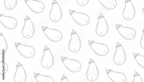 Eggplant Seamless Pattern. Eggplant background. Vegetable pattern. Minimal Outline Vector Background for Textile