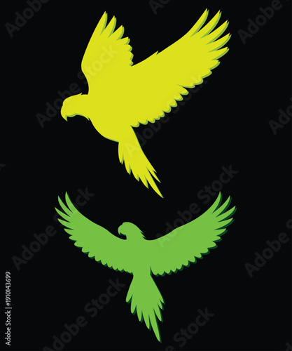 3D Parrot Bird Silhouette Icon on Black Background.