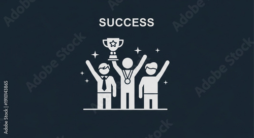 Team celebrating success with trophy and medal.