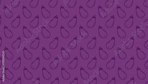 Eggplant Seamless Pattern. Eggplant background. Vegetable pattern. Minimal Outline Vector Background for Textile