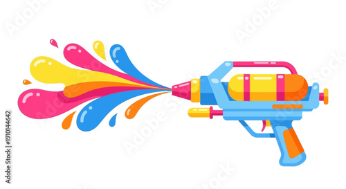 Colorful Pichkari Water Gun Holi Festival Flat Vector Illustration