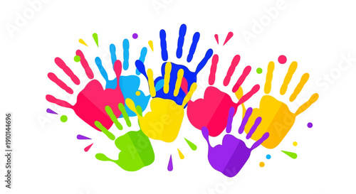Colorful Handprint Holi Festival Concept Flat Vector Illustration