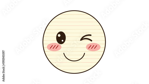 Hand drawn winking smiley face on a round piece of yellow lined notebook paper conveys a friendly and cheerful mood for informal messages.