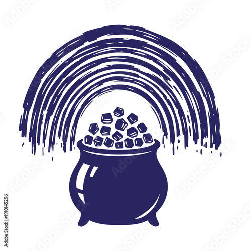 Grunge texture a pot of gold coins under a rainbow  symbol of good luck and prosperity in a whimsical illustration Vintage Style