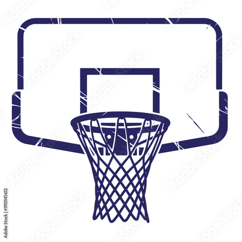 Grunge texture blue basketball hoop with net and backboard in grunge style  sports equipment Vintage Style