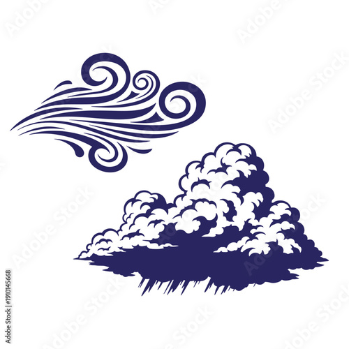 Grunge texture blue cloud and wind swirl icon on white background for weather forecast symbol Vintage Style