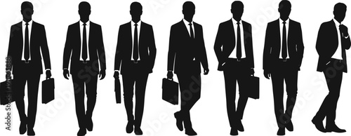 Businessmen silhouettes, professional corporate poses, office teamwork, leadership communication, career success, business negotiation, partnership growth, strategy planning