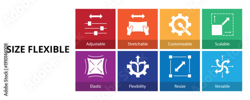 Size Flexible Glyph Solid Banner Web Icon Set Vector Illustration
