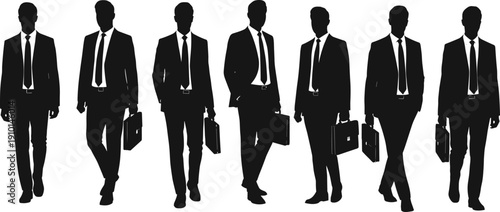 Businessmen silhouettes, professional corporate walking poses, office teamwork, leadership communication, career success, business negotiation, partnership growth strategy