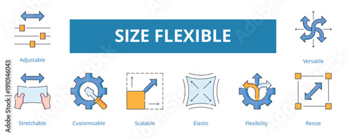 Size Flexible Lineal Color Banner Web Icon Set Vector Illustration