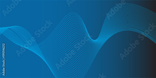 Abstract glowing wave lines on dark blue background. Dynamic wave pattern. Modern flowing wavy lines. Futuristic technology concept. Suit for banner, poster, cover, brochure, 