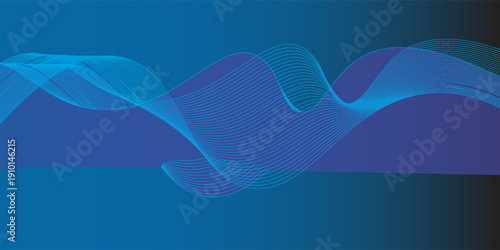 Abstract glowing wave lines on dark blue background. Dynamic wave pattern. Modern flowing wavy lines. Futuristic technology concept. Suit for banner, poster, cover, brochure, flyer, website