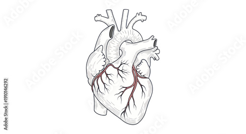 Human Heart Anatomy Illustration with Blood Vessels