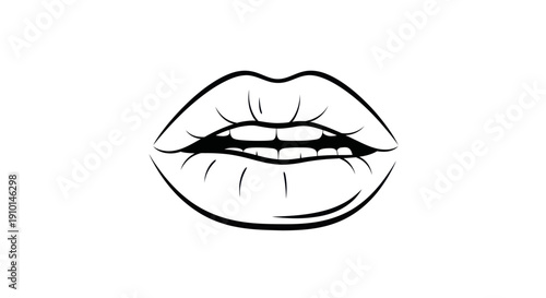 Open Mouth Lips with Teeth Outline Illustration