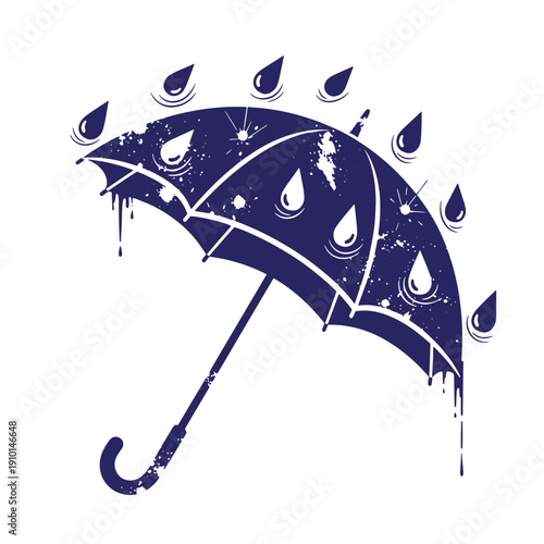 Grunge texture Dark blue vintage umbrella with raindrops and grunge effect on white background  weathered protection symbol Vintage Style