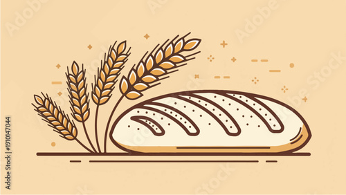 Brown bread slice, toast or sandwich ingredient food vector illustration