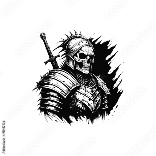 Black and white horror illustration of a human peering through a torn surface gripping vintage style vector art