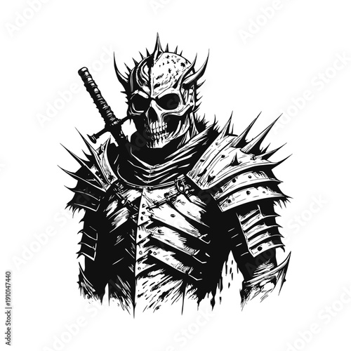 Black and white horror illustration of a human peering through a torn surface gripping vintage style vector art