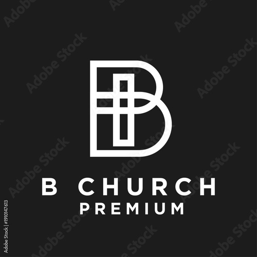 Modern Letter B Logo with Integrated Christian Cross Symbol for Church Branding