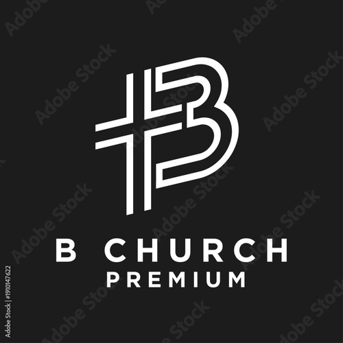 Modern B Letter and Christian Cross Monogram Logo for Church Branding