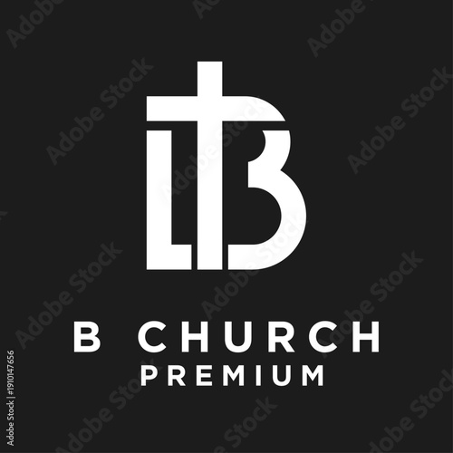 Modern B Church Premium Logo Design with Christian Cross Symbol on Black Background