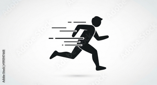 Silhouette of a man running fast with motion lines conveying speed and energy on a white background