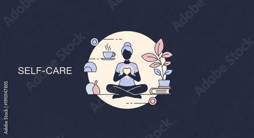 Person meditating in lotus position with self care items around symbolizing mindfulness and relaxation