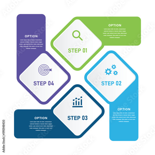 4 Step Diamond Workflow Infographic with Icons
