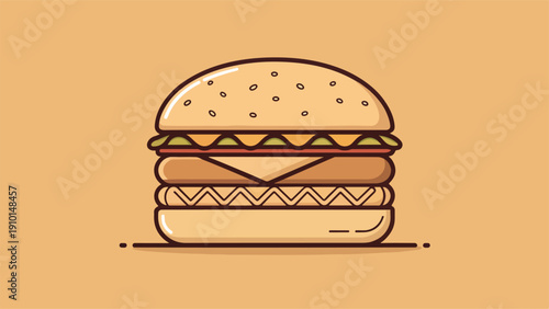 Minimalist vector drawing of a hamburger, modern design on white background