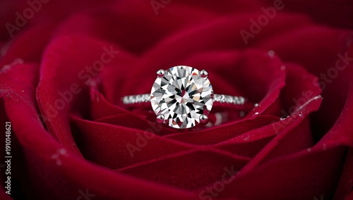 Extreme Macro Diamond Ring Detail on Red Rose Texture