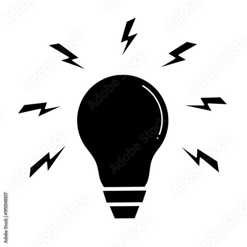 Light bulp sillhouette icon vector,black light bulp icon vector, light bulp black image,ligh bulp icon on black and white image, light bulp sillhouette icon stock illustration 