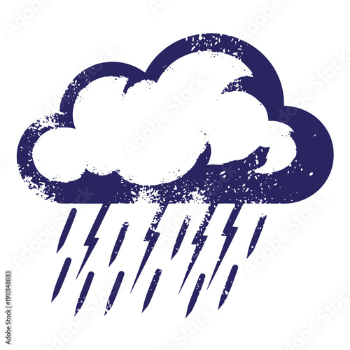 Grunge texture rainy weather cloud with rain and lightning storm symbol Vintage Style