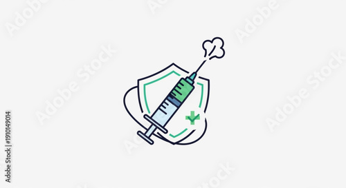 Vaccine protection concept with syringe and shield icon symbolizing health and safety measures