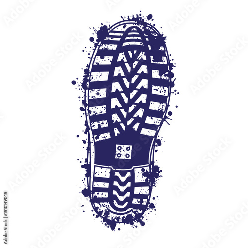 Grunge texture Shoe sole footprint with paint splatters on white background  shoeprint with artistic design and ink drops Vintage Style