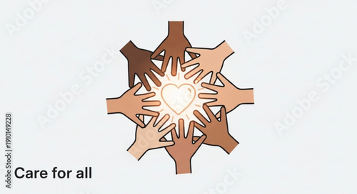 Diverse hands united in care and compassion forming a heart shaped symbol of support and unity
