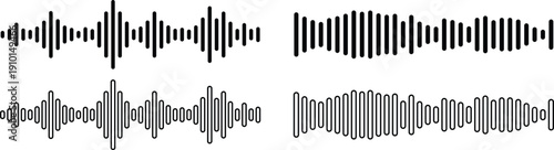 Radio Waves Icon set Collection Group Featuring Signal Sound Frequency Vibration Broadcast Communication Technology Symbols for Digital Media Network Interface Design Analog Digital Audio.